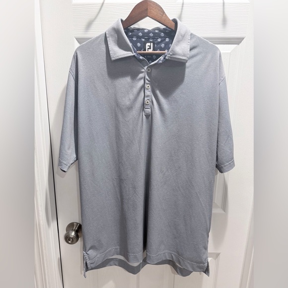 FootJoy Performance Golf Polo Men’s XL – Gray Stretch Shirt w/ Floral Collar - Picture 7 of 9
